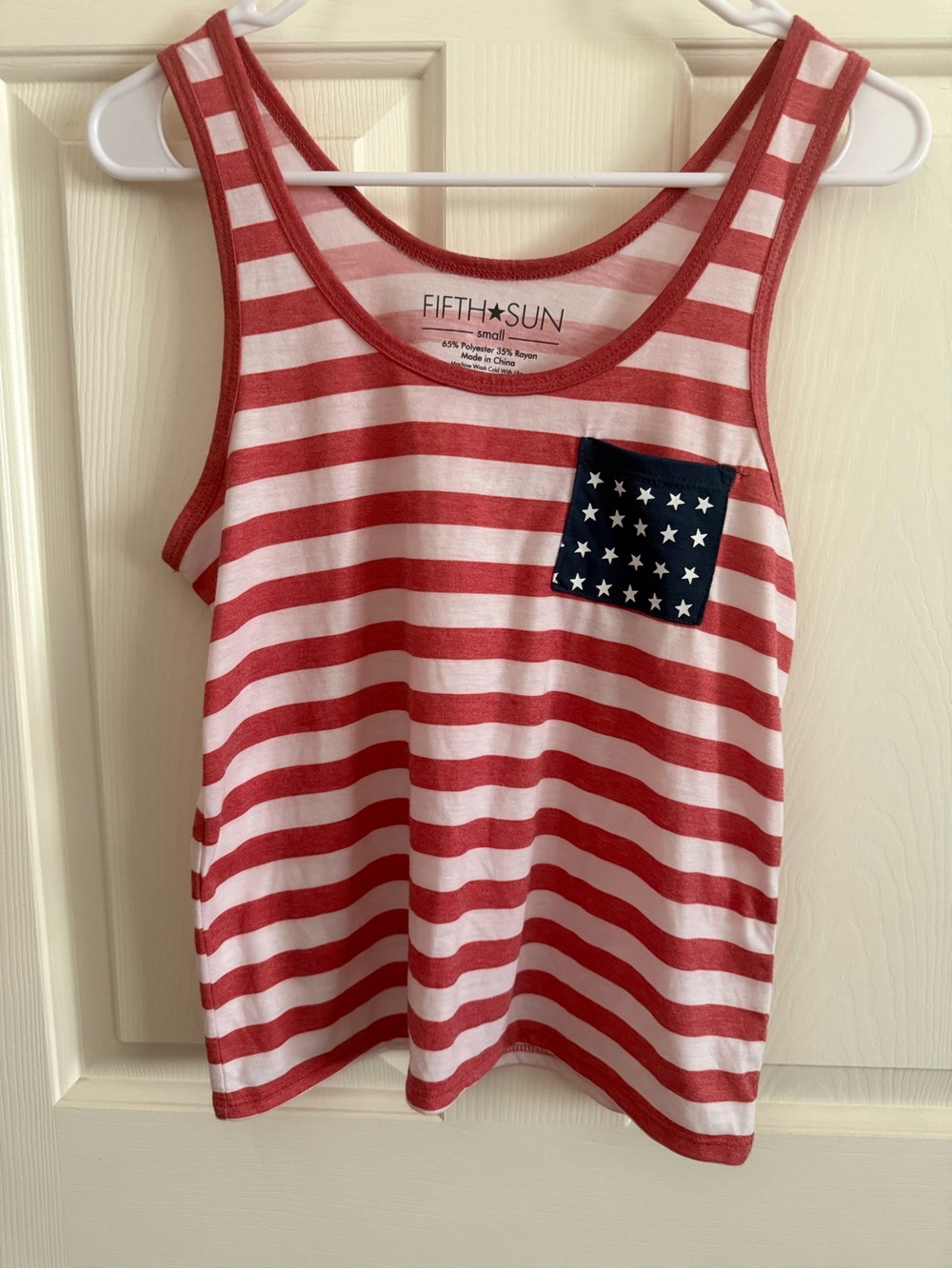 Fifth Sun Red & White Striped Tank with Navy Star Pocket